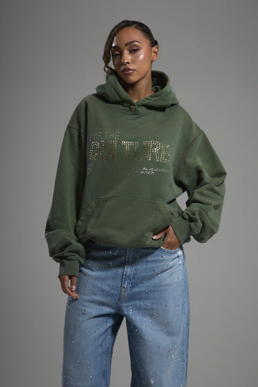 For The Culture Crystal Hoodie - Khaki Green | Luxury British Streetwear