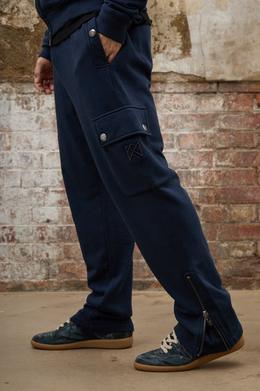 Crown Cargo Zip Sweatpants - Navy Blue