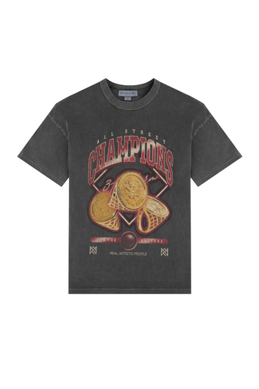 Real Artistic People Vintage Wash All Street Champions Graphic Tee - Grey