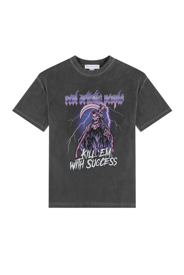 Real Artistic People Vintage Wash Kill Em With Success Graphic Tee - Grey