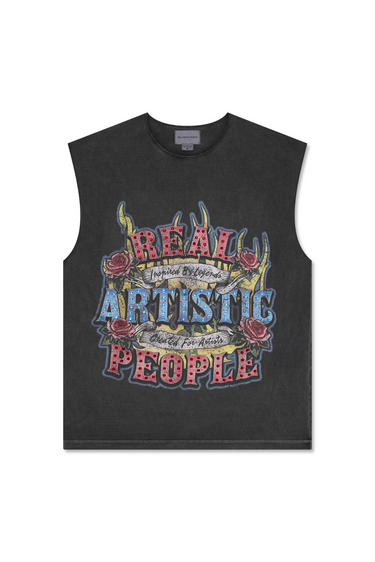 RealArtisticPeople Crystal Graphic Tank Top - Charcoal Grey