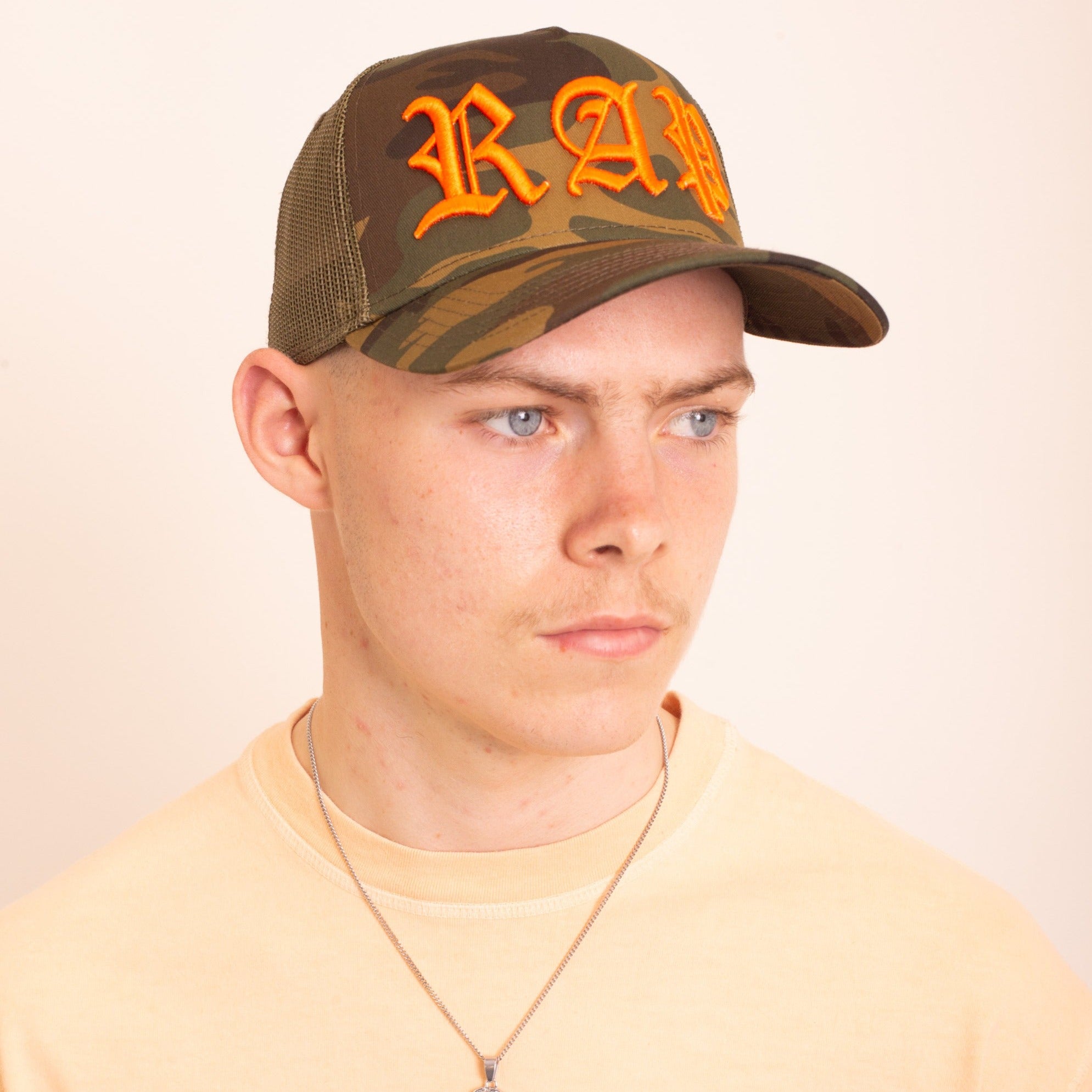 Real Artistic People - Rap Camo Trucker Cap - Orange