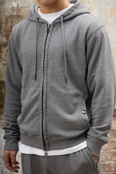 Prince Zip Through Hoodie - Grey Melange